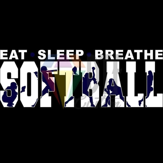 Eat Sleep Breathe Softball White and Navy Blue DTF transfer design