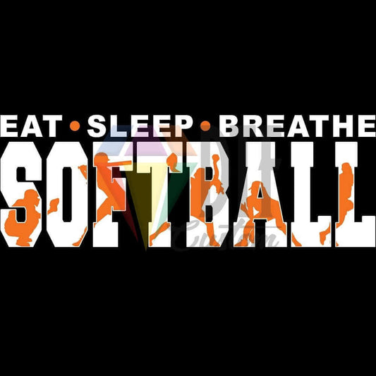 Eat Sleep Breathe Softball White and Orange DTF transfer design