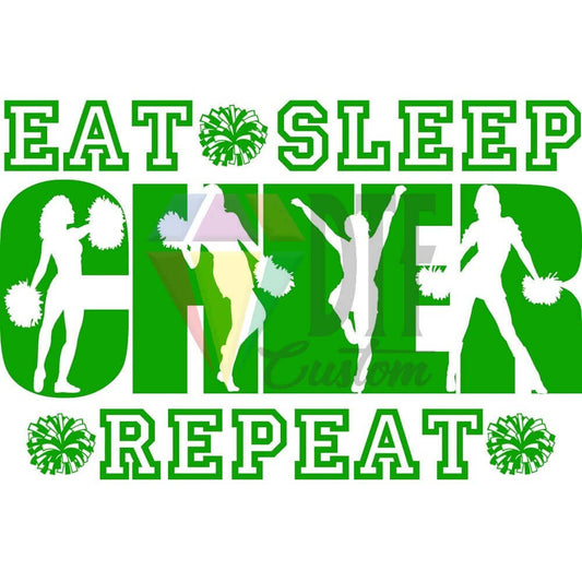 Eat Sleep Cheer Repeat Green DTF transfer design