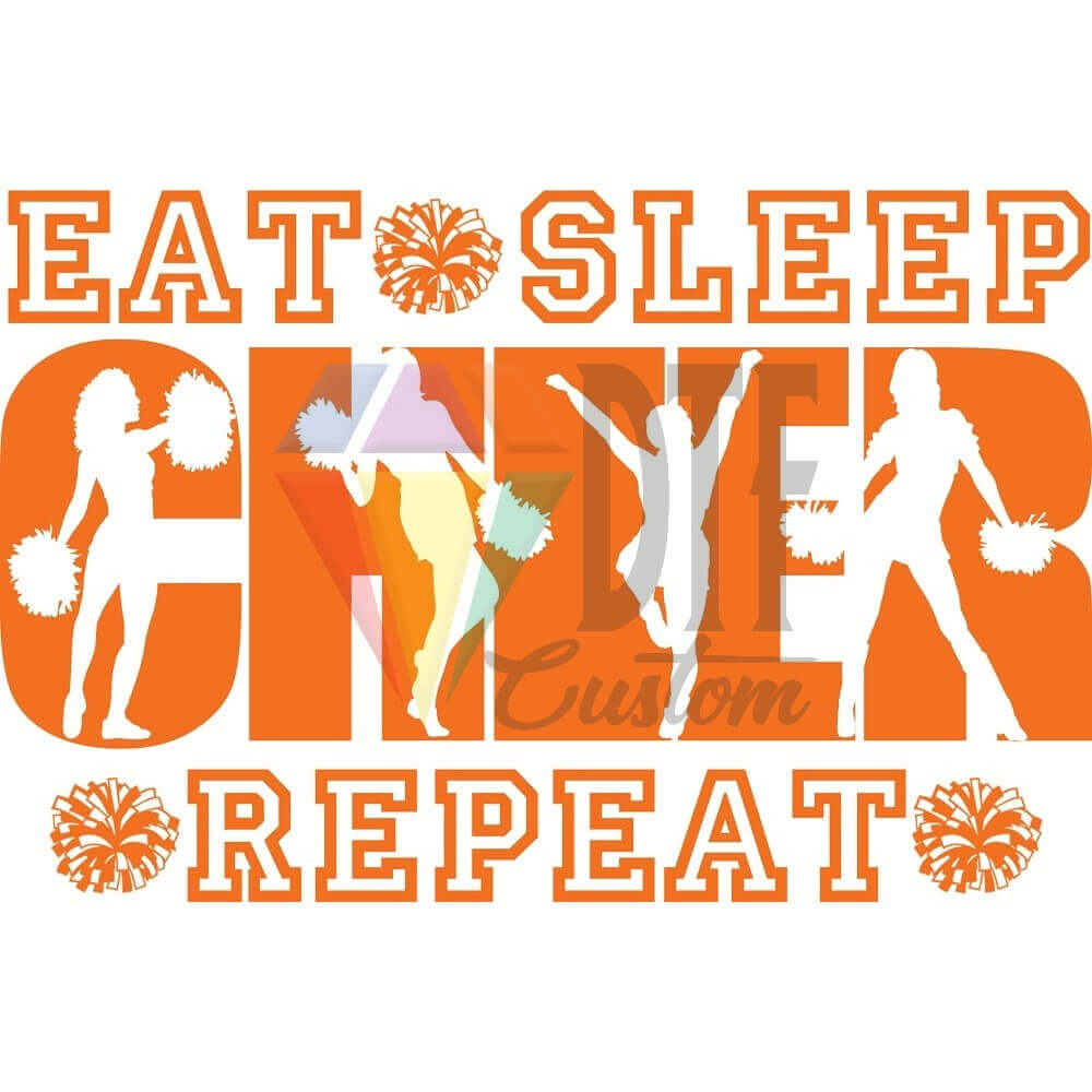 Eat Sleep Cheer Repeat Orange DTF transfer design
