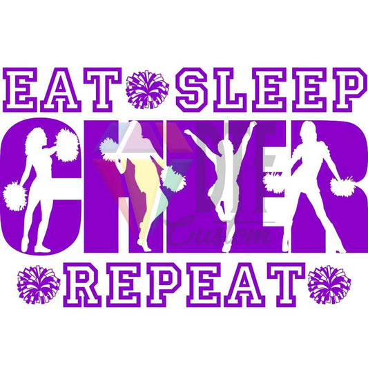 Eat Sleep Cheer Repeat Purple DTF transfer design