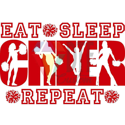 Eat Sleep Cheer Repeat Red DTF transfer design